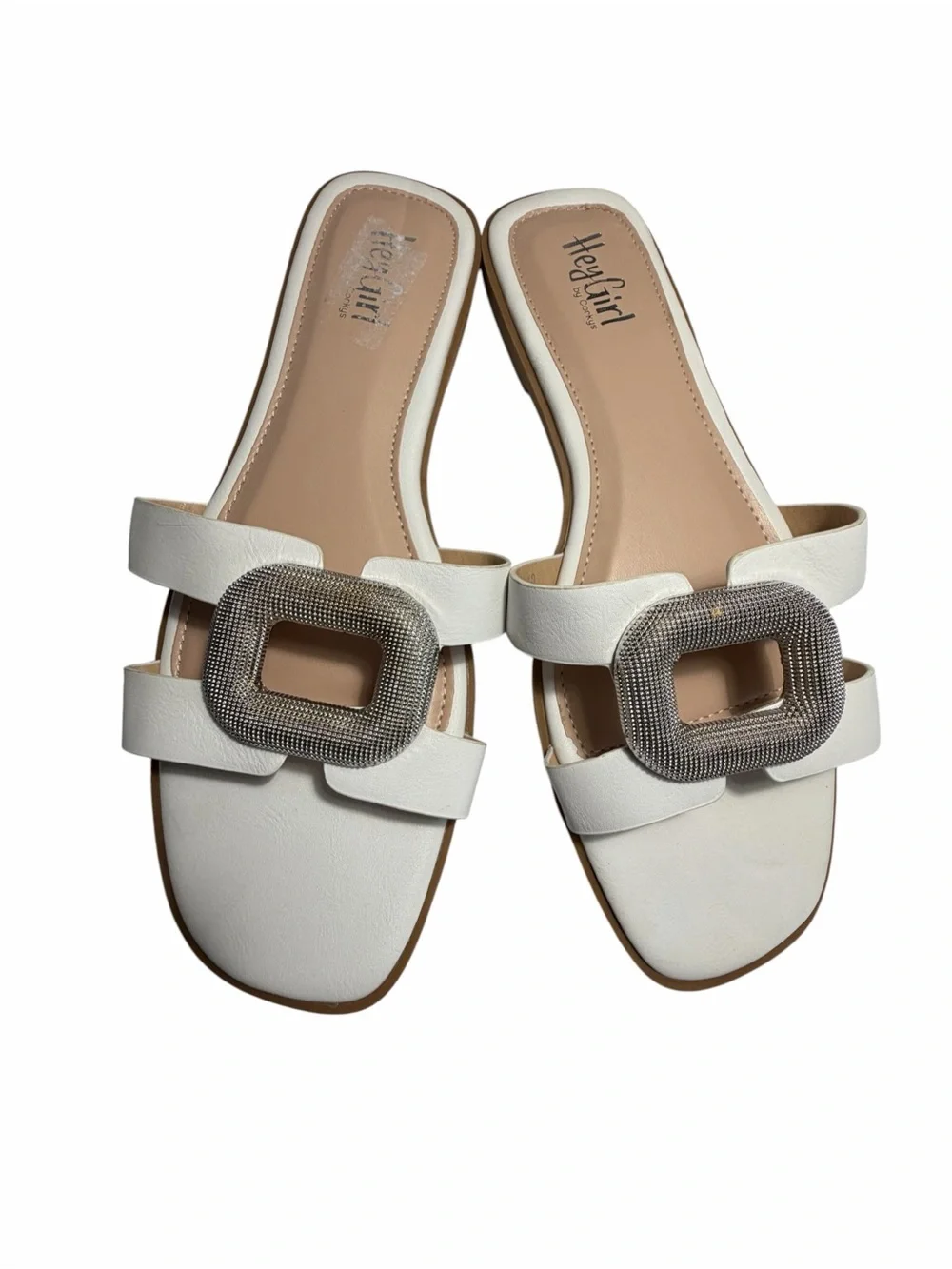 Corkys Ring around the Rosie White Slide Sandals with Decorative Buckle Sz 10
